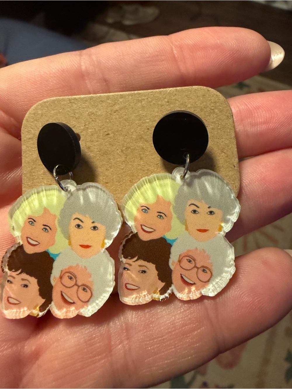Golden Girls Face Dangle Earrings - Multicolor